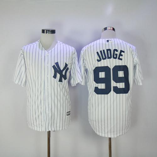 Yankees #99 Aaron Judge White Strip New Cool Base Stitched MLB Jersey - Click Image to Close
